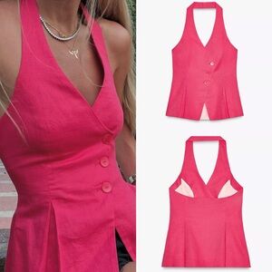 Zara double breasted white linen vest